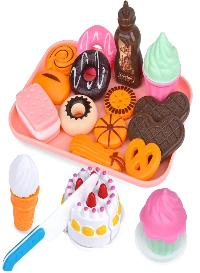 Fegalop Play Food Set for Kids, 21PCS Pretend Dessert Food Toys Sets with Cutting Toys Ice Cream and Cake,Plastic Cupcake, Baking Cookies,Pretend Play Dessert Food for Toddler Girls Princess Birthday Gift - Image 2
